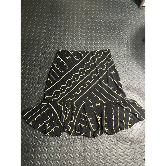 Chaps Black & Tan Abstract Print Flounce Hem Skirt - Picture 2 of 4